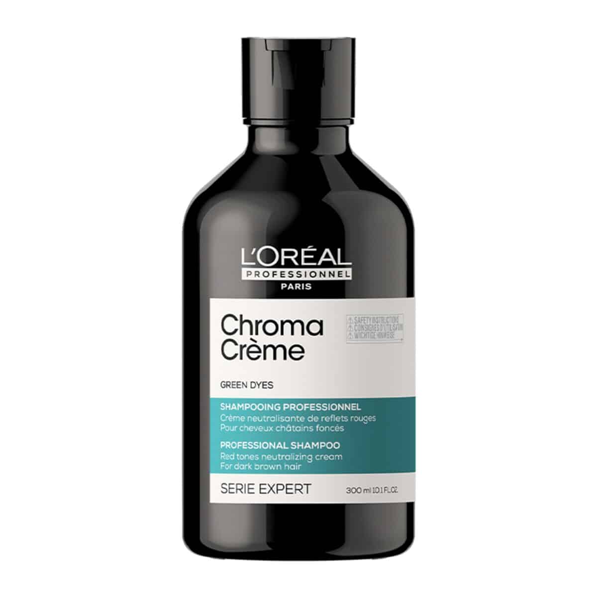 L'Oreal Professionnel Chroma Creme Green Dyes Shampoo 300ml Σαμπουάν Αποδυνάμωσης Με Πράσινες Χρωστικές Καθώς το πράσινο χρώμα αποδυναμώνει τους πορτοκαλί τόνους, επιλέξτε το Chroma Crème με πράσινες χρωστικές για σκούρα καστανά έως μαύρα μαλλιά.