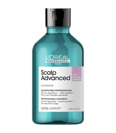 L'Oreal Professionnel Scalp Relief A-Discomfort Σαμπουάν 300ml Anti-Discomfort Dermo-Regulator Σαμπουάν Για Ευαίσθητο Τριχωτό Κεφαλής - Scalp Advanced Ανάλαφρη τζελ σύνθεση που καθαρίζει απαλά, ενώ ταυτόχρονα καταπραΰνει και ανακουφίζει το ευαίσθητο τριχωτό. Αφήνει τα μαλλιά ενυδατωμένα, απαλά και λαμπερά.