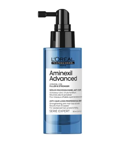 L'Oreal Professionnel Aminexil Fuller & Stronger Serum 90ml Anti-Hair Loss Activator Ορός Μαλλιών Κατά Της Τριχόπτωσης - Aminexil Advanced Μειώνει την τριχόπτωση και ενισχύει την τρίχα, για πιο πλούσια και πιο δυνατά μαλλιά. Αποτελέσματα σε 6 εβδομάδες*. * Κλινική μελέτη με συμμετοχή 130 ανδρών, για 6 εβδομάδες.