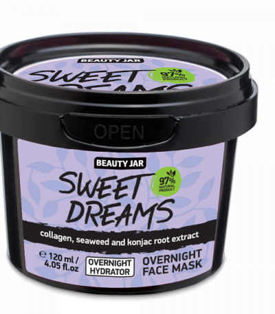 Beauty Jar “SWEET DREAMS” Μάσκα Θρέψης Νυκτός 120ml Με φυσικό Κολλαγόνο, εκχύλισμα Φυκιών και ρίζες Konjac Χωρίς SLS, Parabens και πειράματα σε ζώα.