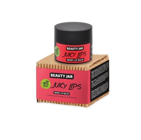 Beauty Jar “JUICY LIPS” berry lip balm, 15ml Μείγμα 5 άγριων μούρων (εκχύλισμα από raspberry, cranberry, red currant, black currant, rose hip), έλαιο Jojoba και κερί Candelilla.  97% φυσικά συστατικά Χωρίς SLS, Parabens και πειράματα σε ζώα.