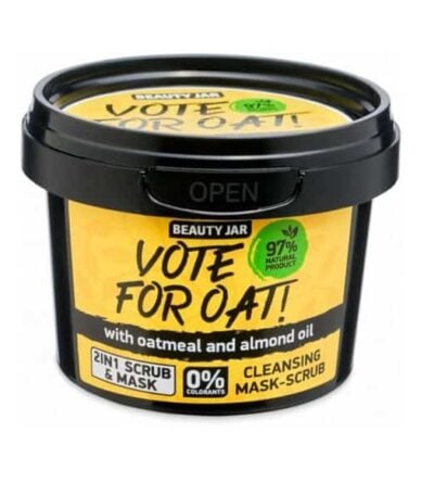 Beauty Jar “Vote For Oat!” Μάσκα/Scrub Προσώπου 100gr Με βρώμη και έλαιο Αμυγδάλου, για ευαίσθητες επιδερμίδες.  97% φυσικά συστατικά Χωρίς SLS, Parabens και δοκιμασίες σε ζώα. 0% χρωστικές ουσίες.