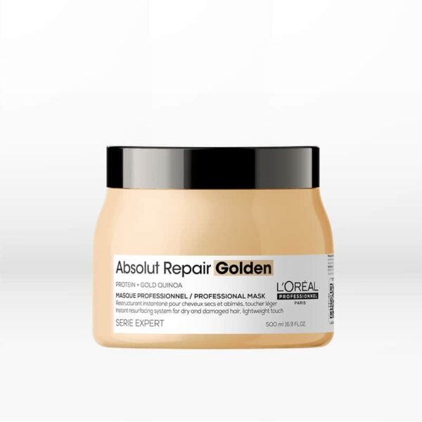 Εμπλουτισμένη με GOLD QUINOA + ΠΡΩΤΕΪΝΗ, η επαγγελματική, ανατρεπτική χρυσαφένια σύνθεση της Resurfacing Golden Masque επανορθώνει αμέσως κάθε τύπο μαλλιών εξασφαλίζοντας ανάλαφρο άγγιγμα. Η κρεμώδης τζελ υφή της αφήνει τα μαλλιά 7x πιο λαμπερά* και πιο λεία. Δεν αφήνει κατάλοιπα στην τρίχα.