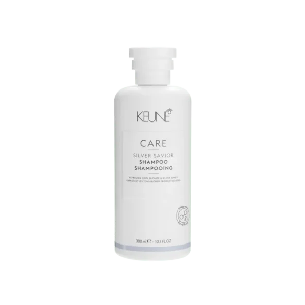 Keune Care Silver Savior Shampoo 300ml Μωβ σαμπουάν για ψυχρά ξανθά μαλλιά - διατηρεί τις ξανθές, ασημί, λευκές ή λιλά αποχρώσεις φρέσκες και φωτεινές - εξουδετερώνει τις χάλκινες και κίτρινες ζεστές.
