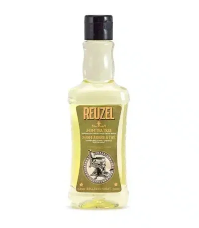 Reuzel 3in1 Tea Tree Shampoo, Conditioner & Body Wash περιέχει καθαριστικούς παράγοντες που φροντίζουν το δέρμα. Eίναι κατάλληλο για χρήση σε μαλλιά & σώμα